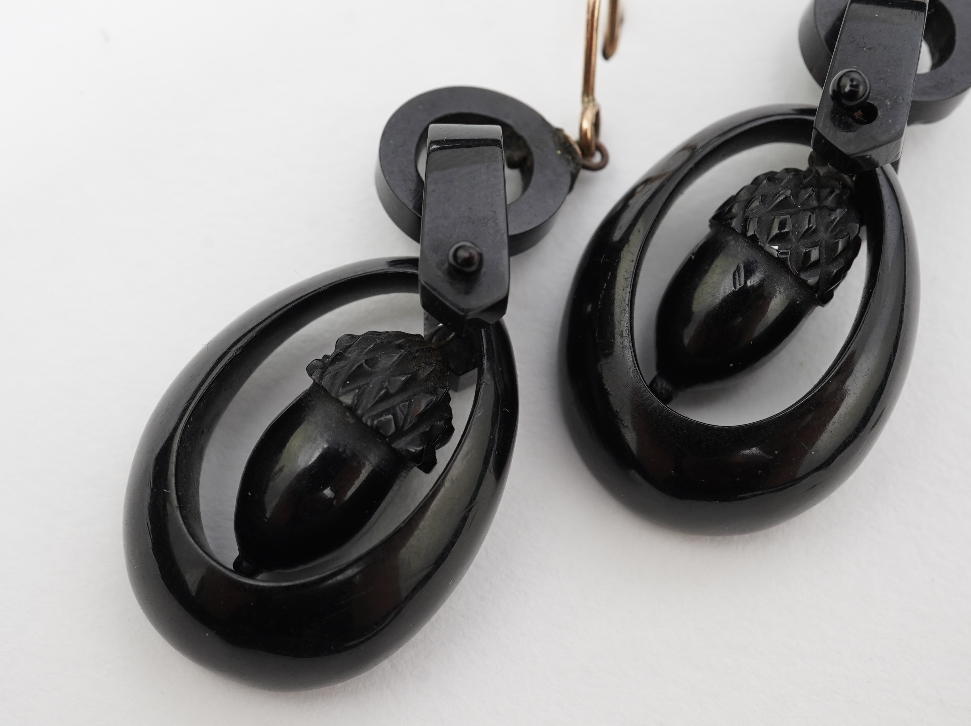 A rare pair of Victorian jet earrings, circa 1870